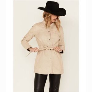 Mauritius 12 Prague tan lambskin shacket button front belted